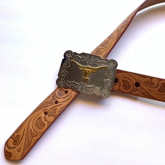 Vintage Accessories - Country Western Longhorn Bull Riding Buckle Belt